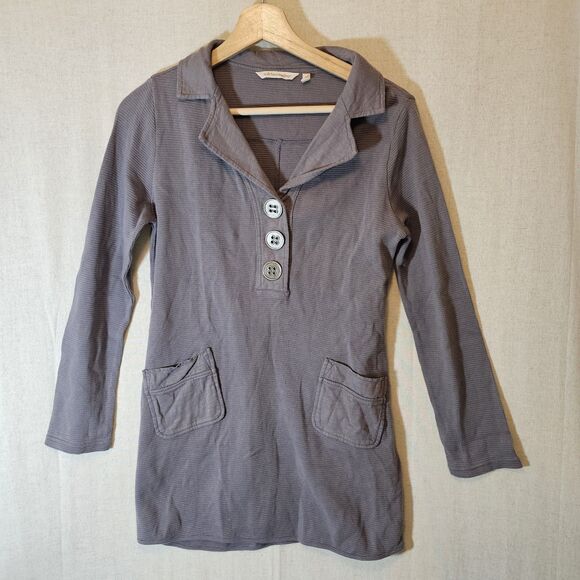 Soft Surroundings XS Gray Take Two Tunic Top Waffle Knit Thermal Buttons Collar - Picture 1 of 7